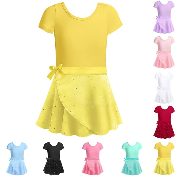 XINXIAOO Leotards for Girls Short Sleeve Ballet Leotard Girls Bodysuit with Tutu Skirt Kids Dance Outfits 2-3 Years