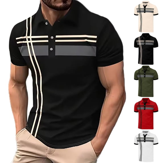XINXIAOO Men's Polo Shirts Short Sleeve Collared Textured Shirt Stretchy Quick Dry Casual Black Golf Shirt, Size S-XXXL