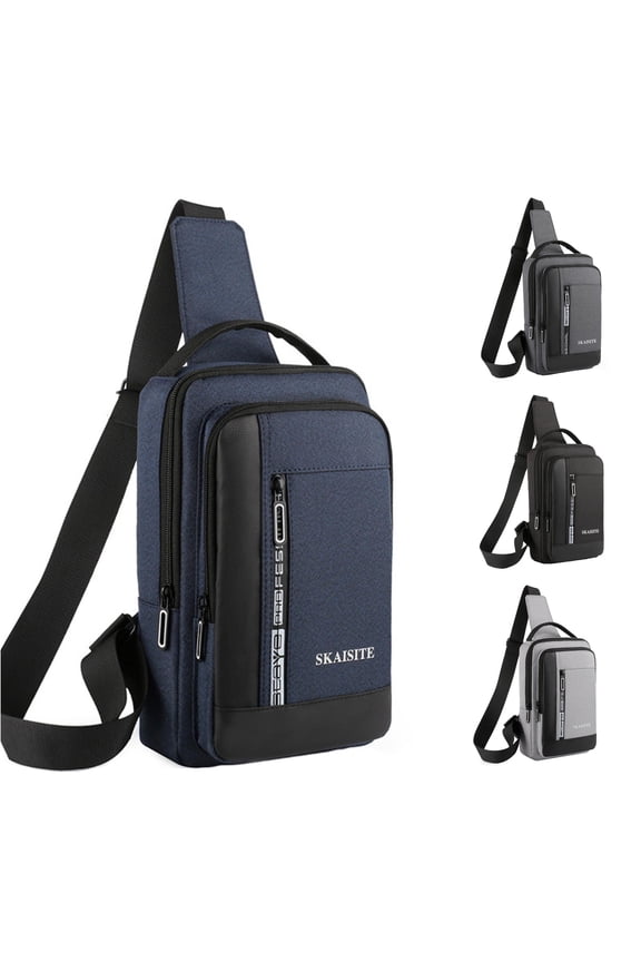 Men's Solid Color Waterproof Messenger Bag, Customize Chest Shoulder Crossbody Bag