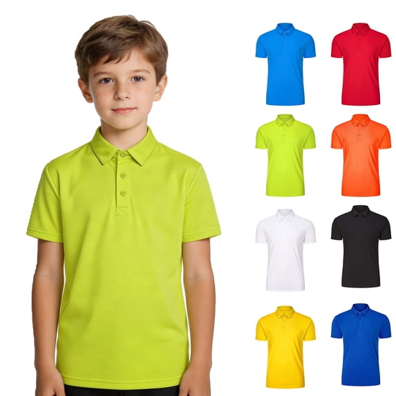 XINXIAOO Polo Shirts Boys Daily Short Sleeve Light Green Button down Shirts Classic School Uniform Collared Shirts for Boys 5-6 Years