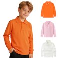 thumbnail image 1 of XINXIAOO Polo Shirts Boys Girls Daily Long Sleeve Orange Button up Shirts School Uniform Collared Shirts for Kids 7-8 Years, 1 of 3
