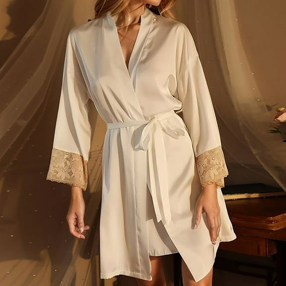 XINXIAOO Satin Deep V Neck Belted Long Sleeve Robe Nightgown For Women after Shower Wrap for Girls Women Bath Wrap Towel for Shower Women plus Size Robes Long Eeyore Robe Bathroom Robe Satin Robes