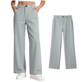 thumbnail image 1 of XINXIAOO School Pants For Girls Elastic Waist Pull On Dress Pants with Zipper Straight Leg Chino Grey School Pants For Girls Preppy Clothes For Girls 7-8 Years, 1 of 8