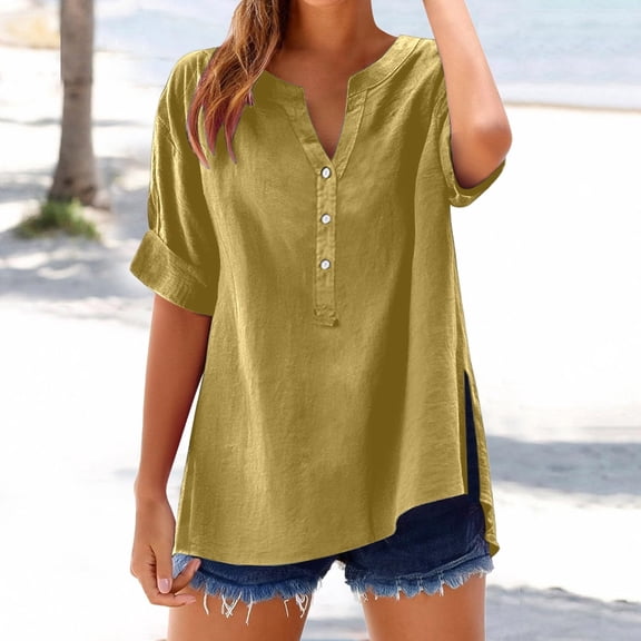 XINXIAOO Stylish Women Shirts for Everyday Wear V Neck Long Sleeve Top Solid Color Casual Shirt for Spring and Summer Versatile for Jeans and Casual Pants Oversized Tees for Women Women Button down