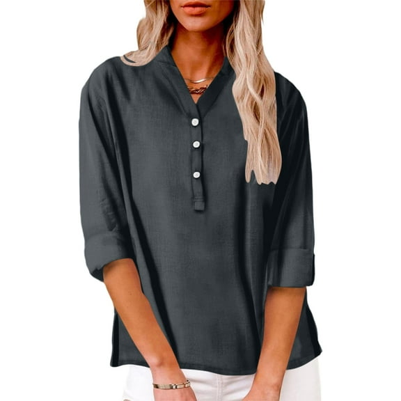 XINXIAOO Stylish Women Shirts for Everyday Wear V Neck Long Sleeve Top Solid Color Casual Shirt for Spring and Summer Versatile for Jeans and Casual Pants Oversized Tees for Women Women Button down