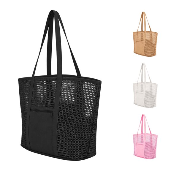 XINXIAOO Summer Solid Mesh Beach Tote, Portable Breathable Shoulder Bag for Shopping & Travel