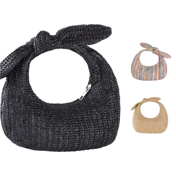 XINXIAOO Summer Straw Clutch Purse, Knot Bow Top Handle Handbag for Beach & Vacation