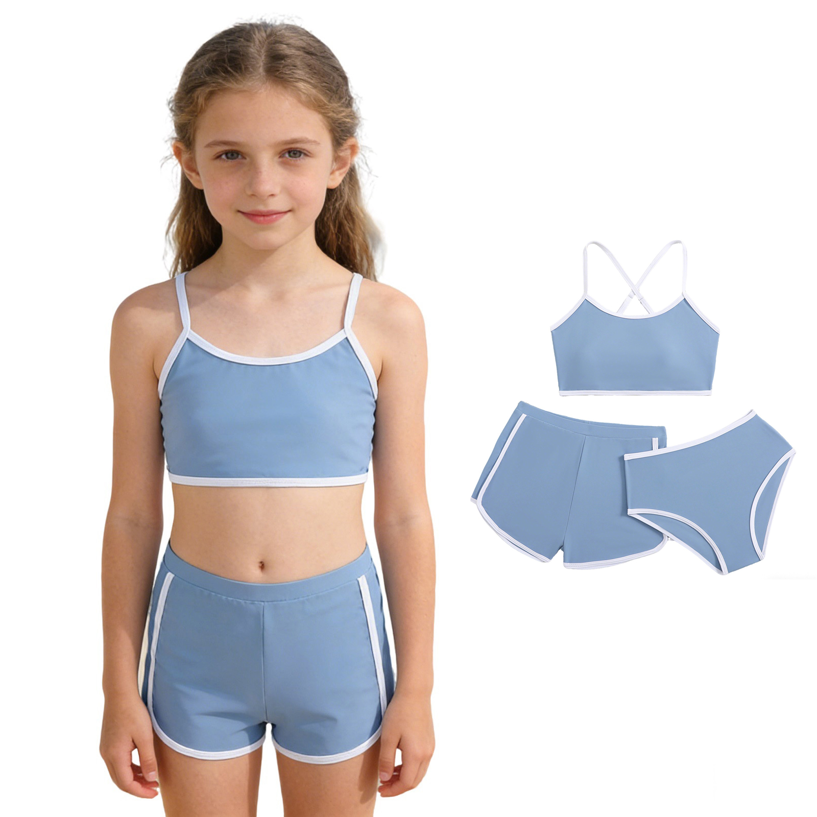 XINXIAOO Swimming Suit for Girls 2 Piece Bikini Set with Cover up Shorts Kids Bathing Suits Girls, Size 8Y-16Y