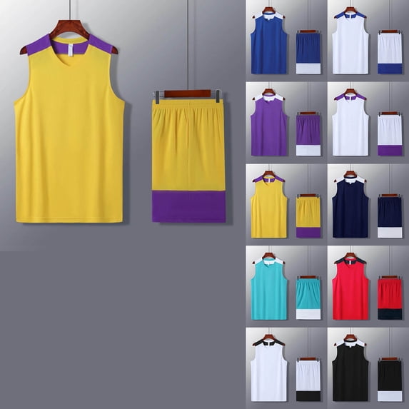 XINXIAOO Basketball Set 2PCS Boys Girls Youth Sports Uniform Lightweight Yellow Tank Top and Shorts Breathable Quick Dry Training Uniform Sets 15-16 Years