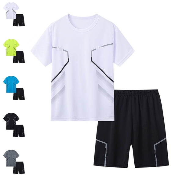 XINXIAOO Boys Girls Summer 2 Piece Outfits Short Sleeve T-Shirt Tops High Waisted Short Athletic Daily Wear Kids Clothes Size 13-14 Years