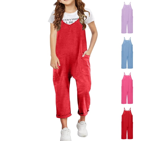 XINXIAOO Girl's Rompers Sleeveless Jumpsuits Relaxed Leg Long Summer Outfits with Pockets Girls 12-13 Years Clothes
