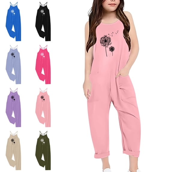 XINXIAOO Girl's Rompers Sleeveless Jumpsuits Soft Leg Long Summer Outfits with Pockets Girls Clothes 11-12 Years