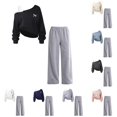 thumbnail image 1 of XINXIAOO Girls Boys 2 Piece Outfits Long Sleeve Off the Shoulder Sweatshirt with Sweatpants Set Athletic Outfit Set Black Sweatsuits Boys Girl Fall Clothes 13-14 Years, 1 of 5