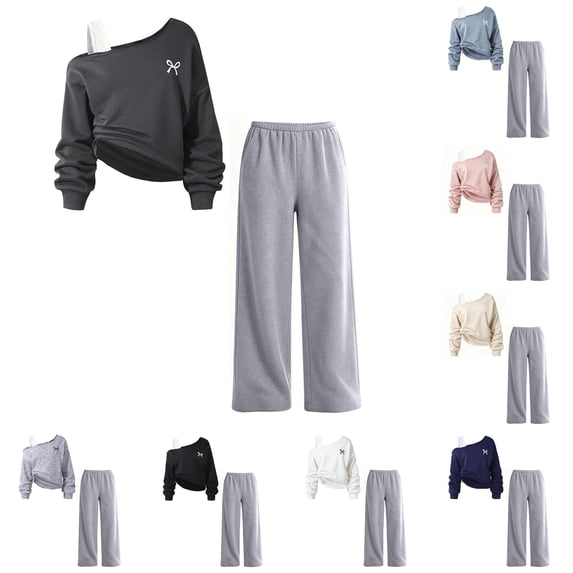 XINXIAOO Girls Boys 2 Piece Outfits Long Sleeve Off the Shoulder Sweatshirt With Sweatpants Set Athletic Tracksuit Outfit Grey Hoodie Sweatpants Set Little Boys Clothes 15-16 Years