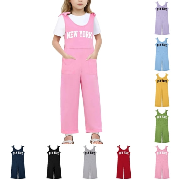 XINXIAOO Girls Boys Sleeveless Overall Rompers Loose Romper Long Pants with Pockets 11-12 Years Girls Clothes