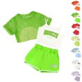 thumbnail image 1 of XINXIAOO Teen Girls Summer 3 Piece Clothing Set Hollow Knit Cover Up Elastic Waist Shorts for Girls 13-14 Years, 1 of 4