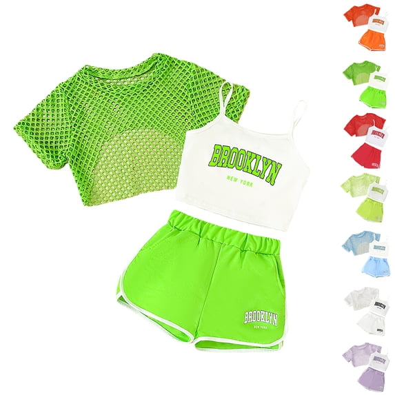 XINXIAOO Teen Girls Summer 3 Piece Clothing Set Hollow Knit Cover Up Elastic Waist Shorts for Girls 13-14 Years
