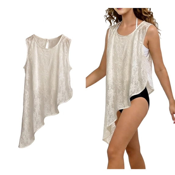 XINXIAOO Girls Swim Beach Cover up Breathable Girls Lace Beach Cover up Dress Loose Fit Sleeveless Dress Cover up 13-14 Years