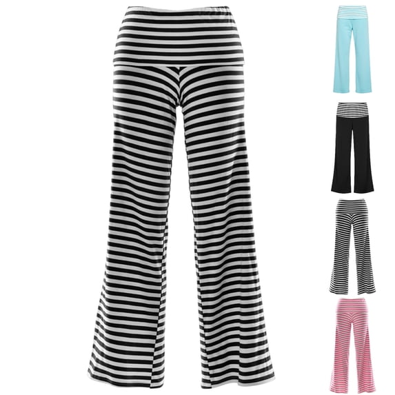 XINXIAOO Teen Girls Y2K Fold Over Yoga Pants Black White Elastic Waist Contrasting Stripes Straight Wide Leg Soft Sweatpants Size 11-12 Years