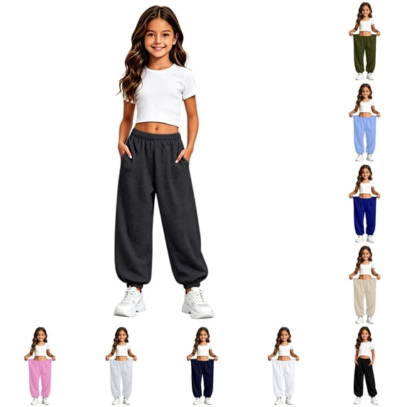 XINXIAOO Sweatpants Active Fit Elastic Waist Jogger Sweatpants with Pockets Girls Athletic Pants Dark Gray Pants Kids Girls Clothes 12-13 Years