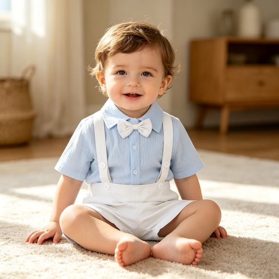 XINXIAOO Toddler Baby Boy Outfits Boys Gentleman Wedding Suits Set Summer Formal Short Shirt Suspender 18-24 Months