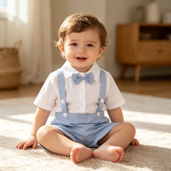 XINXIAOO Toddler Baby Boy Outfits Boys Gentleman Wedding Suits Set Summer Formal Short Shirt Suspender 8-12 Months