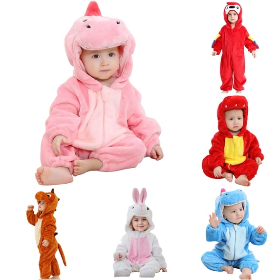 XINXIAOO Toddler Girls Boys Dinosaur Winter Warm Long Sleeve Jumpsuit Toddler Boy Girl Hooded Jumpsuit Halloween Winter Clothes 18-24 Months