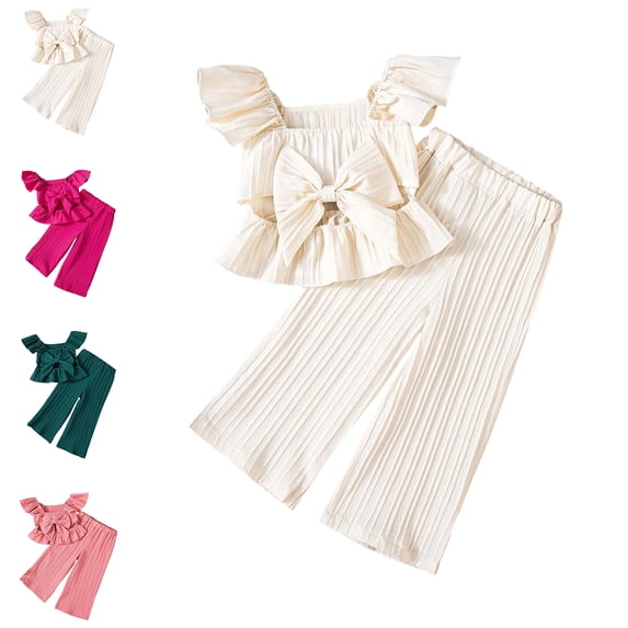 XINXIAOO Toddler Girls Summer Outfits 2 Piece Sets Ruffled Sleeveless T-Shirt Tops High Waisted Long Pants Casual Daily Wear Girls Outfits Size 2-3 Years