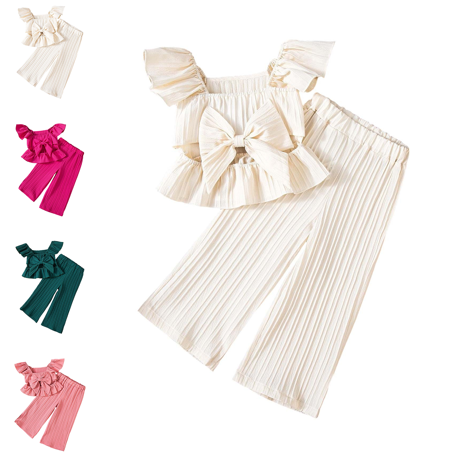 XINXIAOO Toddler Girls Summer Outfits 2 Piece Sets Ruffled Sleeveless T-Shirt Tops High Waisted Long Pants Casual Daily Wear Girls Outfits Size 2-3 Years