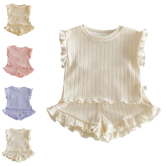 XINXIAOO Toddler Summer Outfits for Girls 2 Piece Ruffled Sleeveless Tops Shorts Casual Cute Girl Clothes 18-24 Months