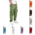 thumbnail image 1 of XINXIAOO Unisex Cargo Pants Kids, Classic Baggy Pants Elastic High Waisted Green Cargo with Pockets Girls Summer Clothes 13-14 Years, 1 of 5