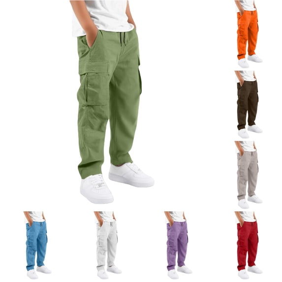 XINXIAOO Unisex Cargo Pants Kids, Classic Baggy Pants Elastic High Waisted Green Cargo with Pockets Girls Summer Clothes 13-14 Years