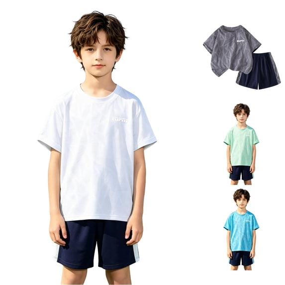 XINXIAOO Unisex Kids 2/3-Piece Activewear Set Moisture Wicking Short Sleeve T-Shirt & Shorts Daily Casual Sports Outfit 9-10 Years