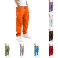 thumbnail image 1 of XINXIAOO Unisex Kids Cargo Pants, Casual Baggy Pants High Elastic Waisted Orange Cargo with Pocket Girls Clothes Size 11-12 Years, 1 of 5