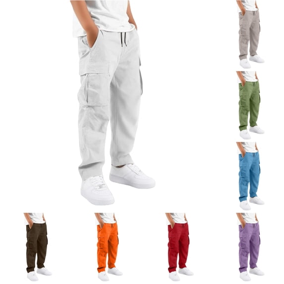 XINXIAOO Unisex Kids Cargo Pants, Classic Cargo Jogger Pants High Elastic Waisted White Cargo Pants with Pockets Girls Summer Clothes 5-6 Years