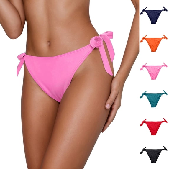 XINXIAOO Women Bikini Bottoms Adjustable Side Tie Swimsuit Bottoms with Moderate Coverage Pink Swim Bottoms