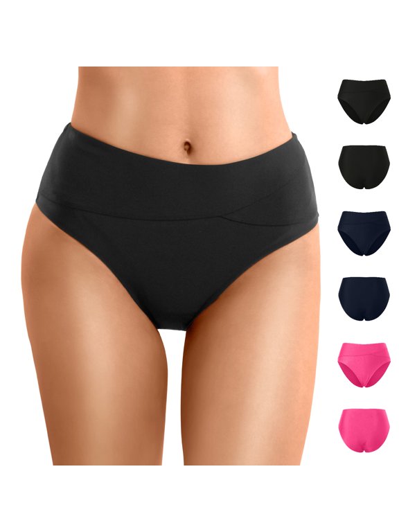 Women Bikini Bottoms Mid Waist Moderate Coverage Bathing Suit Bottoms Black Swim Bottoms
