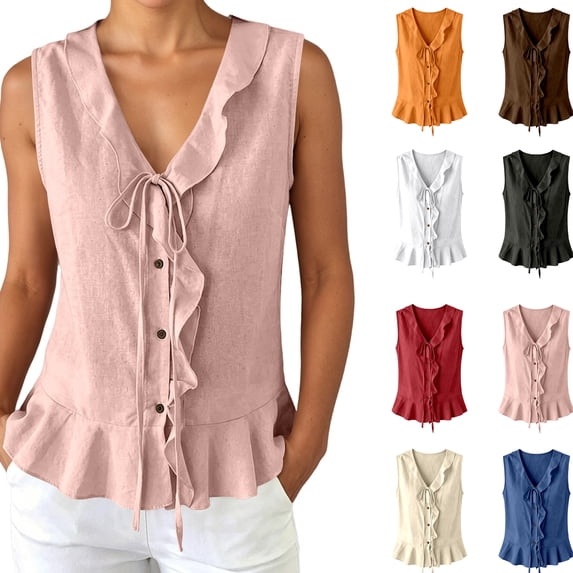 XINXIAOO Women Casual Tank Top Elegant Sleeveless Blouse with Ruffled for Casual Top Summer Daily Wear, Size XL