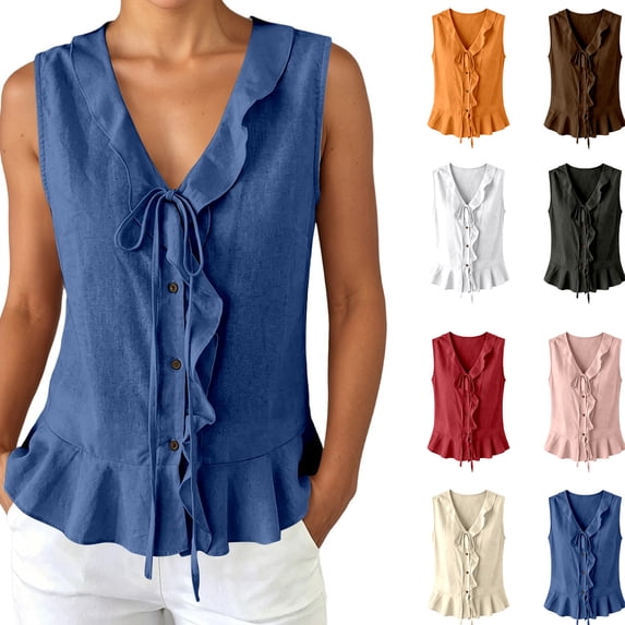 XINXIAOO Women Casual Tank Top Elegant Sleeveless Blouse with Ruffled for Casual Top Summer Daily Wear, Size XXL