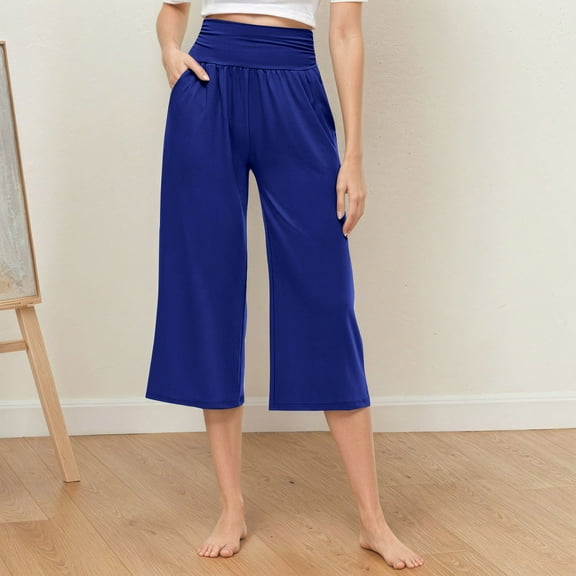 XINXIAOO Womens Trousers Ladies Casual Pants Blue Baggy Pants Loose Pants for Women Trousers High Waisted with Pockets Summer Pants