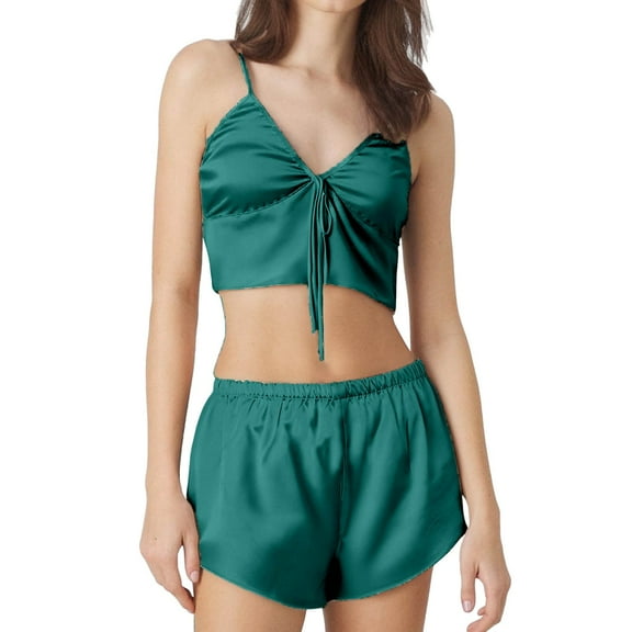 XINXIAOO Women Satin Pajamas Sleeveless Camisole Top Shorts Set for Casual Summer Loungewear