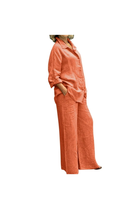 Women Summer 2 Piece Outfits Long Sleeve Top Wide Leg Pants Jumpsuits Matching Beach Sets Sleep Wear for Women Lounging Pajamas for Women Womens Extra Small Pajamas Long Sleeve Pajama Set for