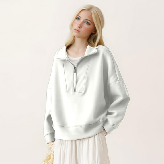 XINXIAOO Women Sweatshirt Long Sleeve Sweatshirt Quarter Zip White Sweatshirt for Woman Women Winter Fashion Trending Fashion