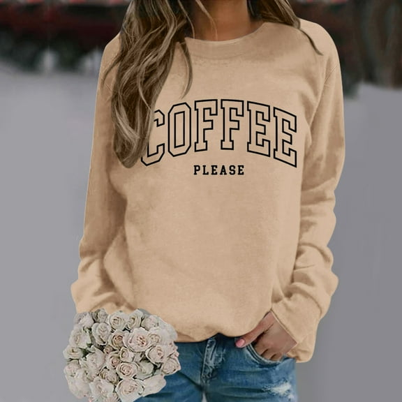 XINXIAOO Women Sweatshirts Long Sleeve Sweatshirt Women's Pullover Khaki Sweatshirt Fall Essentials Women Clothing Trendy Clothes