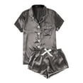 thumbnail image 1 of XINXIAOO Women's Casual Solid Silk Satin Pajama Set Short Sleeve Button Up Top & Shorts Sleepwear Pajamas Shorts Set Two Piece Outfits for Women Pajamas Sleepwear Pajama Set Plaid Pajama Set Womens, 1 of 7