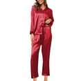 thumbnail image 1 of XINXIAOO Women's Fashionable Pajama Set Silk Pajamas 2 Piece Satin Pajama Set Long Sleeve Button Down Casual Suit With Pants Fuzzy Pajama Tops for Women Short Pajamas Women Womens Tall Pajamas Womens, 1 of 4
