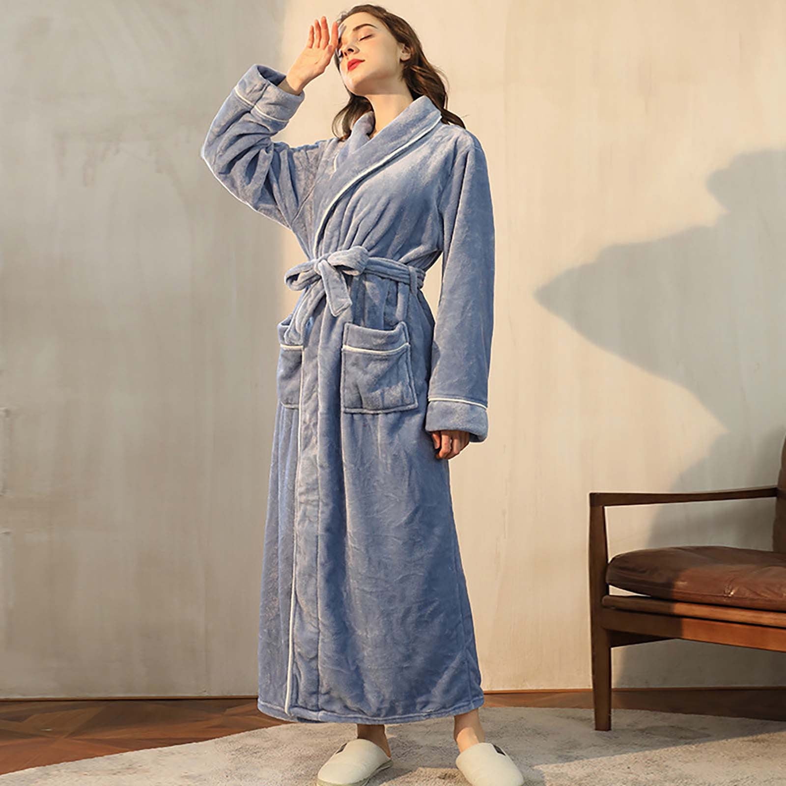 Women's Winter Coral Velvet Robe Pajama Set - Extra Long, Fleece, Purple, Large