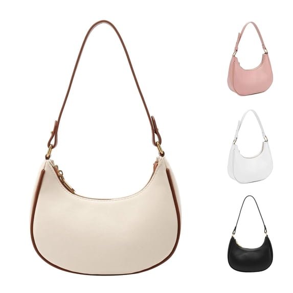 XINXIAOO Women's PU Dumpling Bag, Solid Color Contrast One Shoulder Versatile Handbag