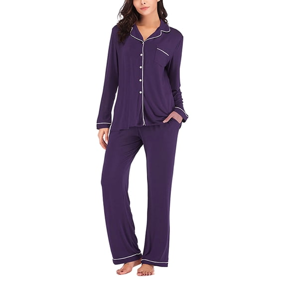 XINXIAOO Women's Pure Color Long Sleeve Pajamas Slim Homewear Tops Pants Set Silk Pajama Shorts for Women Pajamas for Mom Women Pajama Set Shorts Winter Set Satin Pajama Pants Pajamas Flannel Lined
