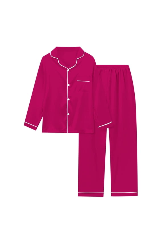 Women's Satin Solid Long Sleeve Pajama Set Comfort Loungewear Womens Pajama Shorts Pack Silk Pajama Set for Women Pants Knit Pajamas Woman Pajama Set Womens Petite Pajamas Set Pajamas Short